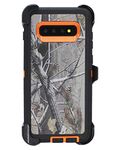 WallSkiN Case for Galaxy S10 Plus (6.4") Heavy Duty Full Body Military Grade Drop Protection Carrying Cover Holder | Holster for Men Belt with Clip Stand – Camouflage/Orange