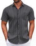 COOFANDY Mens Short Sleeve Casual Button Down Shirts Summer Untucked Dress Shirts with Pocket White Stripe-Black