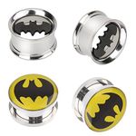 IPINK-Batman Stainless Steel Screw-On Gauges/Tunnels Double Flare Ear Plugs 2 Pairs, Stainless Steel