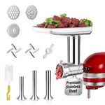 316 Stainless Steel Meat Grinder Attachment for KitchenAid Stand Mixers, 3 Grinding Plates, 3 Sausage Stuffers, All Parts Heavy Duty Meatl Dishwasher Safe