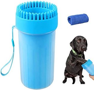 Soneer Dog Paw Cleaner,Portable Pet Paw Cleaner,Dog Foot Washer Massager,Comfortable Silicone Pet Cleaning Brush Cup with Towel for Dogs Cats Massage Grooming Dirty Claws (Blue)
