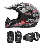 TAO MOTOR T HY-602 Motorcycle Helmet ATV Helmet with Goggles and Gloves for Offroad Street Dirt Bike DOT Approved (Red-L)