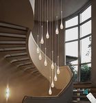 Long Crystal Staircase Pendant Chandelier 12Lights Foyer Pendant Lighting Entrwey High Ceiling Living Room Big Crystal Ceiling Chandeliers LED with Dimmable Crystal Ceiling Fixtures 120''/305cm