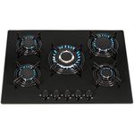 SIA GHG713BL 70cm Black Glass 5 Burner Gas Hob With Enamel Stands & Wok Burner