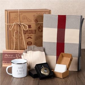 GiftAmaz Get Well Soon Gift Basket Men | Care Package for Men | Includes Coffee Mug, Scarf, and Pocket Watch | Thinking of You Birthday Gifts Set, Vintage Gift Box for Men After Surgery