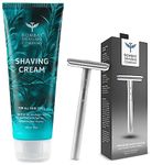 Bombay Shaving Company Silver Metal Precision Safety Razor System with Feather Blades and Shaving Cream