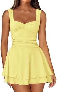 IWD Women's 2026 Sleeveless Tank Top Summer Holiday Party A Line Dress Square Neck Flowy Ruffle Date Night Mini Dresses Light Yellow Large