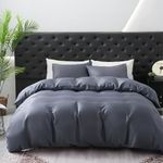 Overket Organic Bamboo Duvet Cover Set- Luxuriously Soft and Cooling Comforter Cover -Cooling for Hot Sleepers-Breathable Light Dark Grey Bedding with Corner Ties-Zipper Closure（King，Dark Grey）
