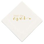 Weddingstar 3-Ply Gold Foil Cocktail Napkins White - Best Day Ever