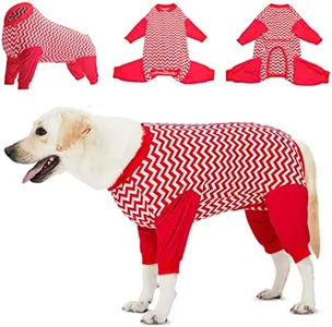 LovinPet Dog Recovery Suit for Large Medium Dogs - Cut-Out Design of Abdomen Recover Comfortably Well Protection Pet Onesie Suit Pet Pajamas Dog Anti Licking Bodysuit,Red Wave Pattern,M