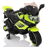 Kids Republic Kids Motorcycle with Training Wheels - 6V Electric Ride-On Car Toy with Realistic Design, LED Lights, and Music (Green)