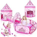 Sanobear 3PC Princess Tent for Girls with Kids Ball Pit, Kids Play Tent and Crawl Tunnel for Toddlers, Indoor Outdoor Playhouse Toys for Games