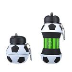 Silicone Foldable Sports Water Bottle Collapsible Water Bottles for Gym Camping Hiking with Carabiner (football water bottles)