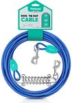 Petbobi Dog Tie Out Cable, 20ft Dog Tether for Yard, Camping, No Tangle Leash with Heavy Duty Buffer Spring, Chew Proof Wire Rope with PVC Coating, Suitable for Medium Dogs Up to 60lbs, Blue