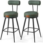 VASAGLE EKHO Collection - Bar Stools Set of 2, Counter Height Swivel Bar Stools with Back, Synthetic Leather with Stitching, Mid-Century Modern, 25.6-Inch Tall Barstools for Kitchen Bar, Forest Green