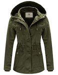 WenVen Women's Zip Up Military Anorak Jacket with Hood Army Green L