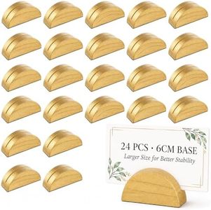 24 Pcs 6cm Large Table Number Holders Stands, Gold Wooden Semicircular Base Place Card Holders for Table | for Wedding, Restaurant Menu, Photo, Office Tag Clips, Party Events Decoration (Gold-24)