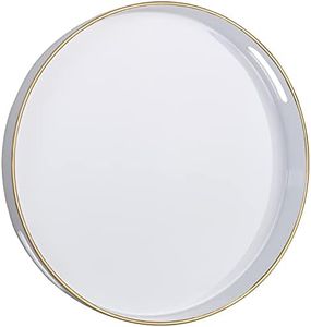 Zosenley Decorative Tray, Round Plastic Tray with Handles, Modern Vanity Tray and Serving Tray for Ottoman, Coffee Table, Kitchen and Bathroom, Size 13” (White)