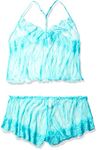 Dreamgirl Women's Plus Size Delicate Floral Lace Camisole & Shorts Set Lingerie, Vibrant Aqua, 1x