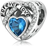 CHENGMEN Forever Love Charm Beads 925 Sterling Silver Heart Charms September Blue Cubic Zirconia for European Bracelets Jewellery Gifts for Women