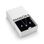 Pandora Round Sparkle Halo Necklace and Earrings Gift Set - Women's Sterling Silver Stud Earrings & Pendant Necklace, 45cm - Jewellery Set With Gift Box