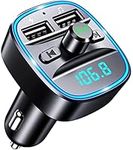 TEUMI FM Transmitter for Car Bluetooth 5.3, Blue Ambient Light Bluetooth Car Adapter, Wireless FM Radio Car Kit, Hands Free Calling, Dual USB Ports 5V 2.4A & 1A, Support SD Card USB Flash Drive