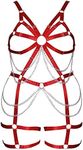 Women's Body Harness Plus Size Garter Belt Full Cage Hollow Out Frame Strappy Stockings Bra Set Punk Goth Rave Clothing (Wine Red)