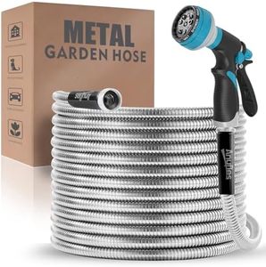 Metal Garden Hose 100ft-Upgraded Kink Free and Rust Resistant Design, Stainless Steel Garden Hose With Solid Fitting and 8-Function Nozzle, Durable and Lightweight Outdoor Hose, Easy To Store