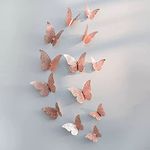 Xtore ® Congealed Paper Metallic Finish Home Decor 3D Butterfly with Sticking Pads (Rose Gold) -Set of 12 Pcs