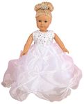 FRILLY LILY WHITE BALL GOWN FORMAL PRINCESS CONFIRMATION WEDDING BRIDESMAID DRESS SET FOR SMALL DOLLS 14-18 INCHES[ DOLL AND TIARA NOT INCLUDED] To Fit Dolls such as Our Generation Doll Designafriend ,Baby Born,Hannah by Gotz and American Girl Doll