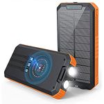 Solar Power Bank 30000 mAh,Wireless Portable Solar Power Bank Fast Charge Solar Phone Charger Power Bank with 3 Cables & LED Flashlights(Waterproof, Dustproof) Compatible with iOS & Android