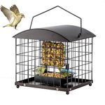 Caged Suet Feeders Squirrel-Proof, Dual-Purpose Suet &Seed Wild Bird Feeders with Tray, Huge Metal Caged Bird Feeders Outdoors Hanging, 2 Suet Cakes+1lb Seed Capacity, Brown