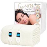 Homefront Electric Blanket Super King Bed Fleece Fitted Heated Mattress Cover - 203 x 182 x 40cm, Elasticated Skirt, Dual Controls, Overheat Protection, Individual Body and foot Control, Washable