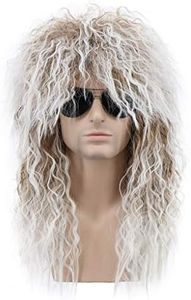 karlery Men and Women Long Curly Brown Gradient White Wig 70s 80s Rocker Mullet Party Funny Wig Costume Wig