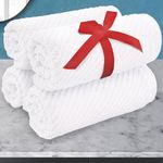 White Wash Cloths 13"x13" - 100% Cotton | Light Weight | Thick | Quick Dry | Soft, Bathroom Hand Towels Set of 4, Luxury Wash Cloths for Showering, Towel Gift Set