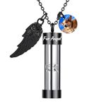 OTXIXTO Personalized Timeless Hourglass Ashes Necklace with Engraving Text/Angel Wing/Round Photo Tag Memorial Cremation Urn Jewelry Keepsakes for Men/Women/Pet Ashes (A1: Black)