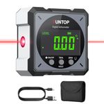 XUNTOP USB Charging Digital Level Box Angle Finder with Electronic Laser, 4-Side Strong Magnetic Angle Gauge IP54 Waterproof Inclinometer Level, Craftsman's Choice for Woodworking Renovations-Gray