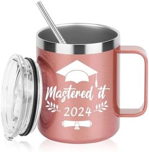 Graduation Gifts 2024, Mastered it 2024 Cup, Mastered it 2024 Stainless Steel Insulated Mug with Handle, Graduation Gifts for Women, Graduation Gifts for Masters College Graduates 12OZ Rose Gold