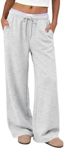 Trendy Queen Womens Wide Leg Sweatpant Lounge Pants LightGray M