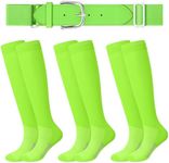 Haysandy Baseball or Softball Sock and Belt Combo Set 3 Football Baseball Socks with Baseball Belt for Kids Youth Adult, Fluorescent Green