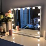 FENCHILIN Vanity Mirror with Lights, Hollywood Lighted Makeup Mirror with 15 Dimmable LED Bulbs for Dressing Room & Bedroom, Slim Metal Frame Design, White