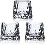 HolaJia Flat Bottom Crystal Whiskey Glasses - Premium 5OZ Scotch Glasses, Tumbler Whiskey Glass, 3 Pieces Old Fashioned Glasses for Drinking Bourbon, Scotch, Cocktails, Cognac, Rum (Glacier Texture)