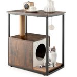 Maxmass Cat House Side Table, Wooden Kitten Tower with Condo, Detachable Cushion, Scratching Post & Mat and Anti-Tipping Kit, Cats Furniture End Table for Living Room Bedroom (Brown, 60x36x66cm)