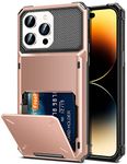 TITACUTE for iPhone 14 Pro Max Case 6.7 Wallet 5 Credit Card Holder Slot Flip Cover Design Back Pocket Scratch Resistant Hard Shell Hybrid Protective Bumper Armor for iPhone 14 Pro Max Rose Gold