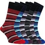 ZombaFlo 6 Pair Diabetic Socks for Men NON Elastic Soft Grip Comfortable Tops cotton Rich UK Size 6-11 (Red Stripe)