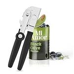 Matways Heavy Duty Commercial Hand Can Opener, Easy Crank Can Opener with Extra Long ergonomic Handle, Stainless Steel Sharp Blade, Large Size Manual Can Opener with Black Comfortable Handle Grip