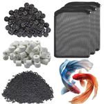 COLOURFUL AQUARIUM Filter Media | Improved Water Quality & Healthy Fish Tanks | 30 Piece Bio Ball + 500G White Ceramic Ring + 500G Activated Carbon (500G, 3 In 1 Filter Media, Free 3 Net Bag, Combo-5)