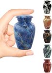 Marble Finish Metal Keepsake Urn - Mini Cremation Urn for Human or Pet Ashes - Token Urn - Sharing Memorial Urn with Velvet Bag (Exotic Blue)