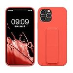 kwmobile Case Compatible with Apple iPhone 12 / iPhone 12 Pro - Case with Hand Strap and Stand Soft TPU Silicone Coating - Coral