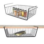 WEERSTONE Under Shelf Storage Basket, Under Shelf Hanging Metal Wire Storage Basket Organizer Removable for Kitchen, Cupboards, Shelves, Cabinet, Bathroom, Office (2 Pack Black)